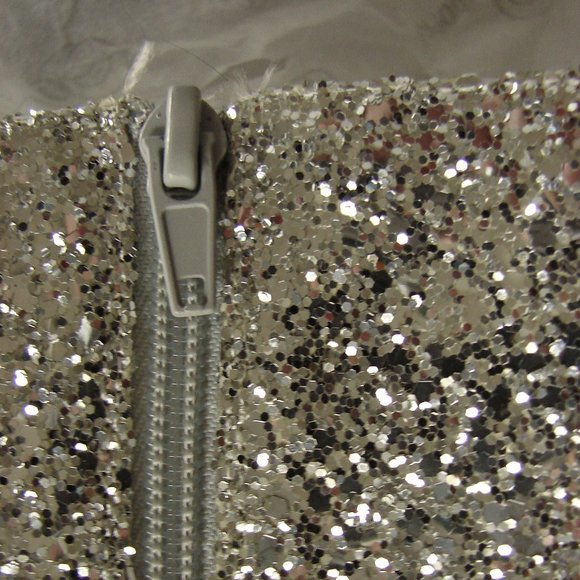 NIB NWOT Pleaser Knee Hi Delight 2020 Silver Glitter Boot Lace Up Inner Zip SZ 8 - Picture 8 of 16